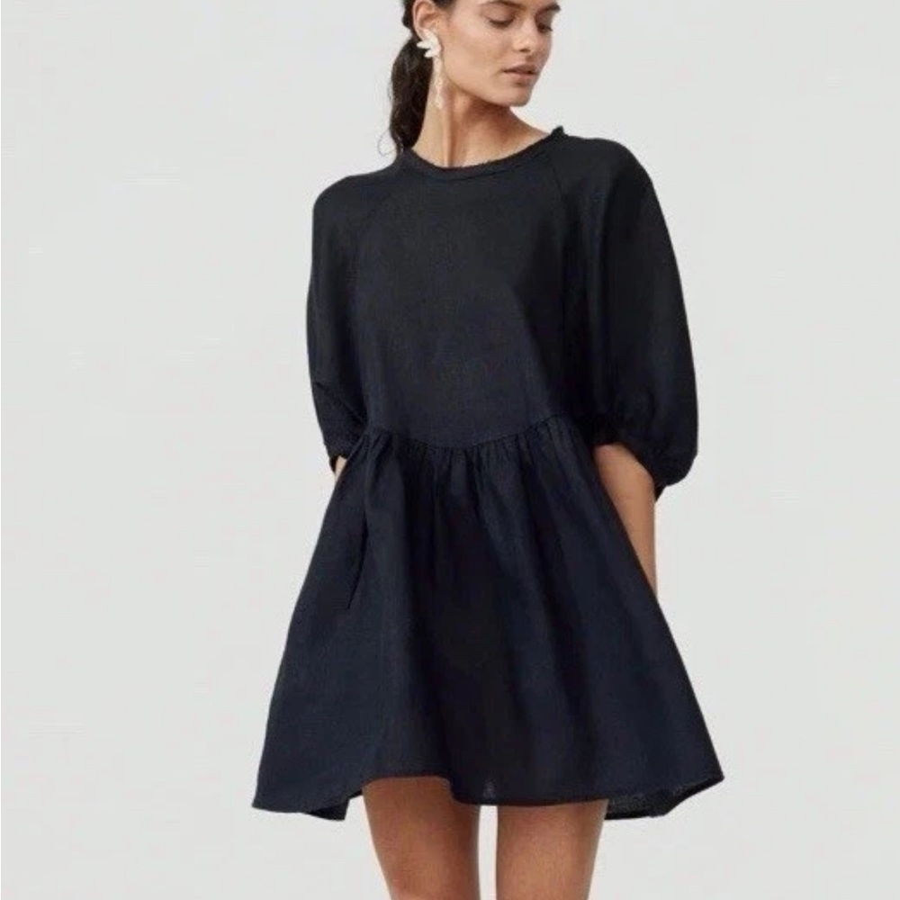 Lanhtropy ALCALA LINEN DRESS - BLACK One Size